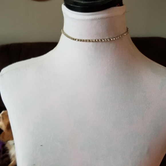 vintage necklace clear rhinestones choker tennis necklace prom bridal wedding - Picture 6 of 9